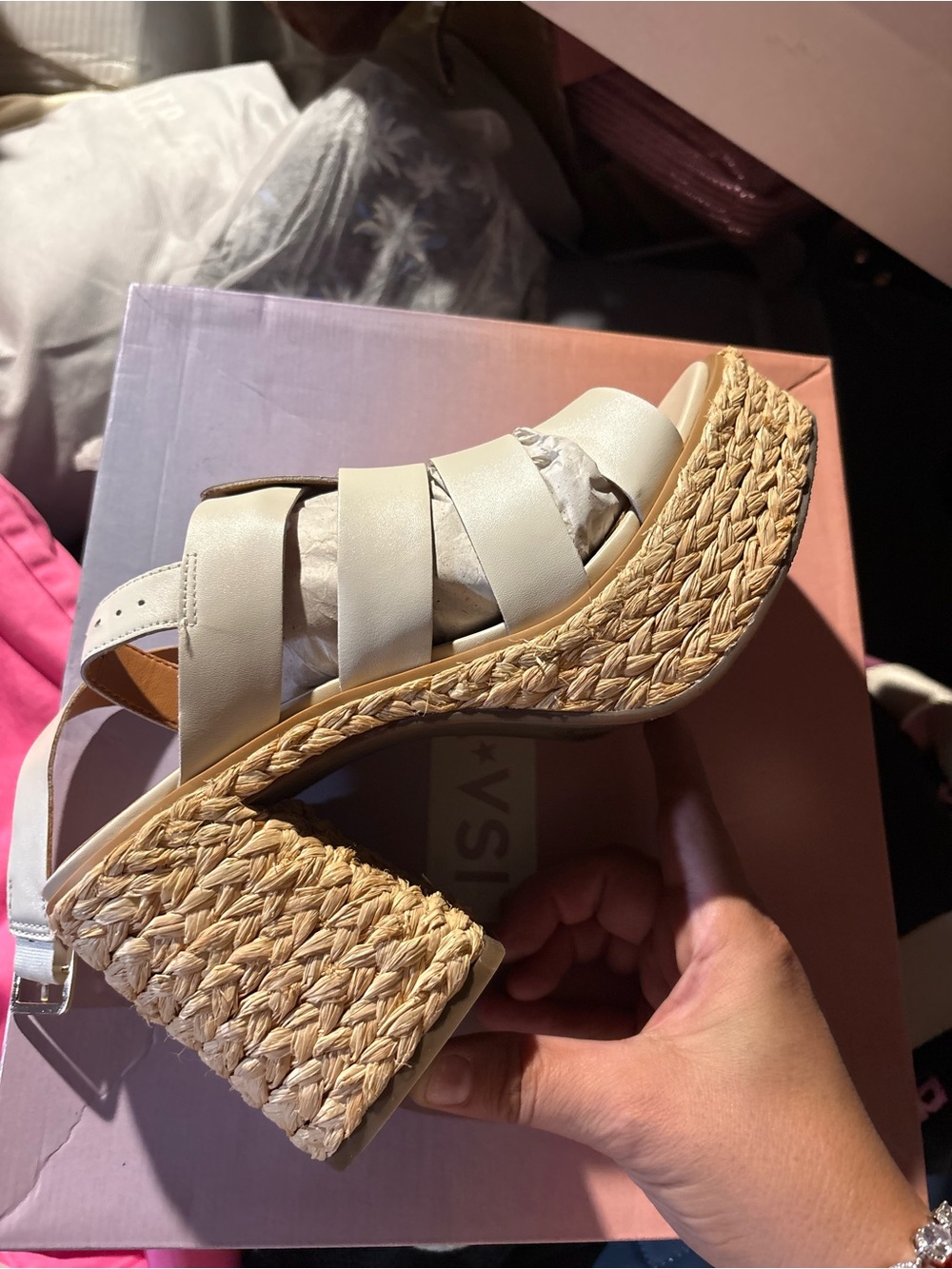 Cream Woven Espadrille Wedge Sandal with Slingback